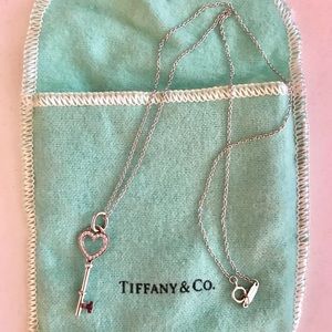 Tiffany & Co. Diamond 18k White Gold Key Necklace